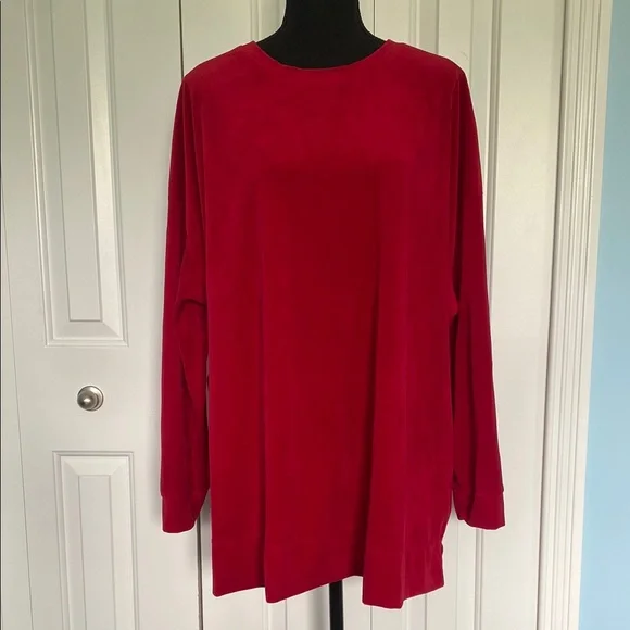 Woman Within 2X 26/28 Red Velour Long Sleeve Crewneck Top - Picture 1 of 5